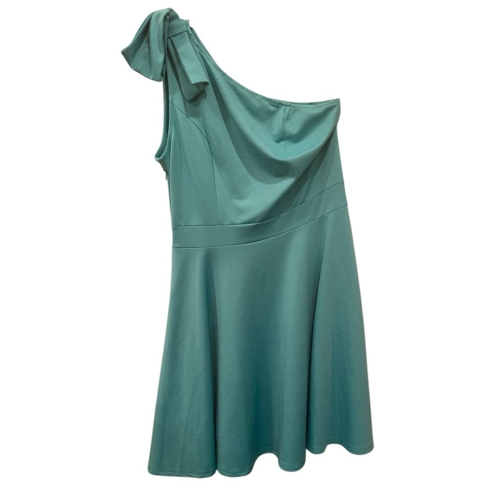 NWOT Chic One-Shoulder Teal Dress Bow Festival Event Feminine Party Dress Sz XL